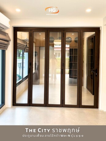 บานเฟี้ยมรางแขวน สีโอ๊คดำ 5-5-0